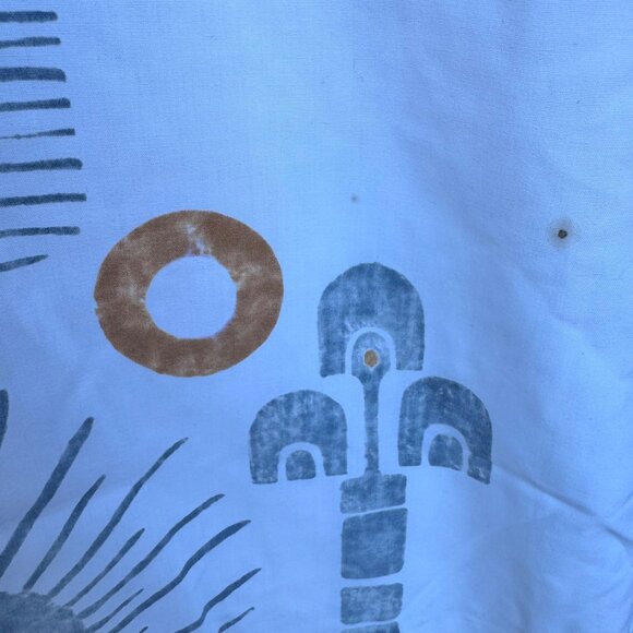 Maxi Dress Cultural Ethnic Native Print 3/4 Sleeves White Gray Back Zip Vtg 60s - Picture 14 of 16